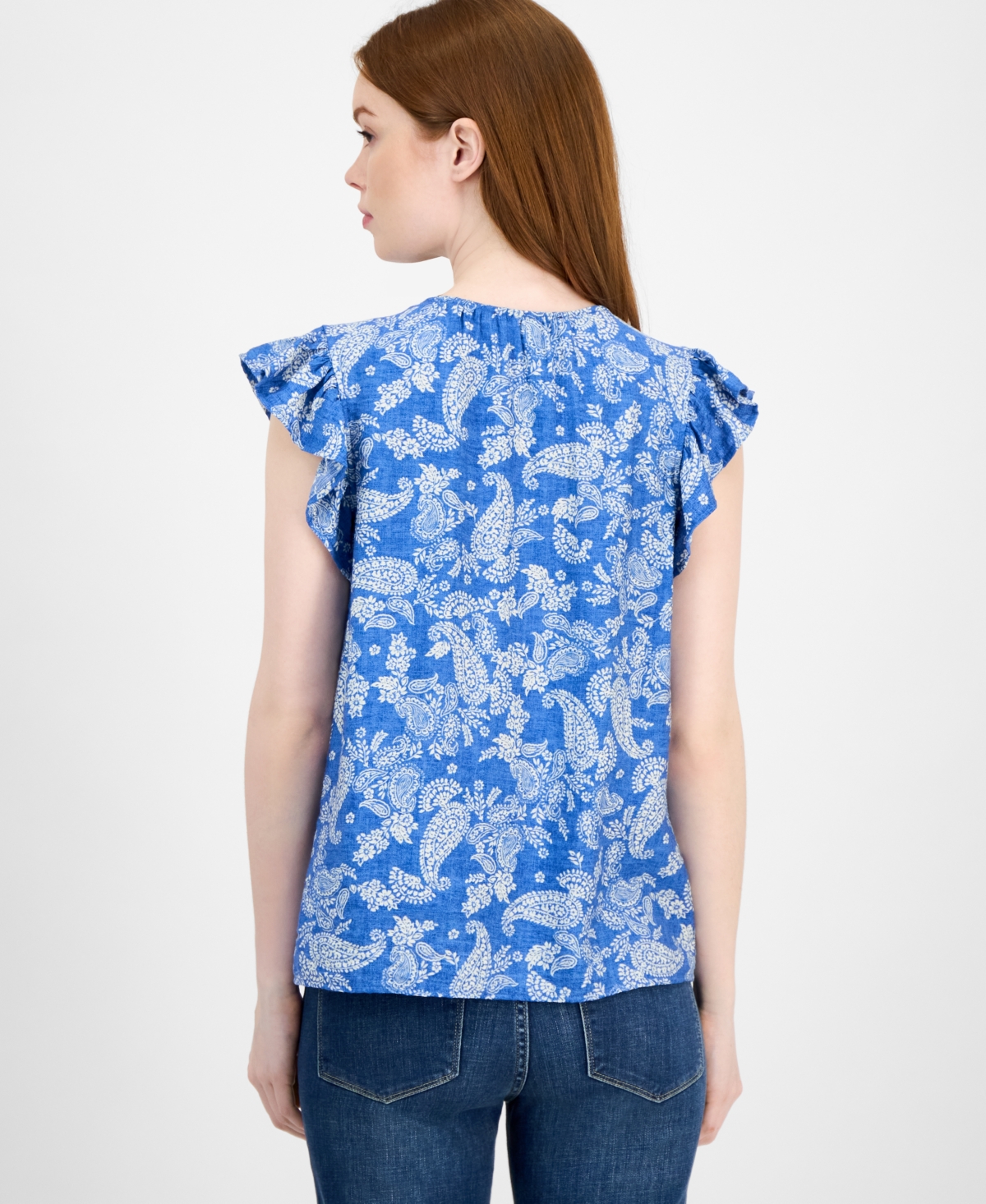 Tommy Hilfiger Women's Floral-print Flutter-sleeve Top