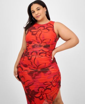 Trendy Plus Size Printed Shirred Midi Dress, Exclusively at Macy's