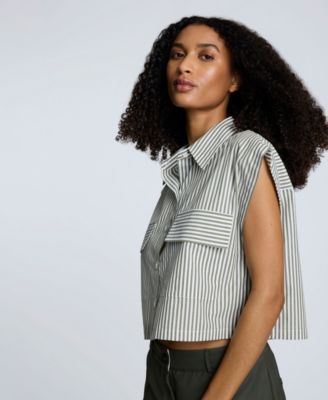 Women's Cotton Striped Cropped Sleeveless Shirt