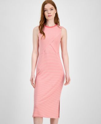 Women's Striped Crossover Midi Dress