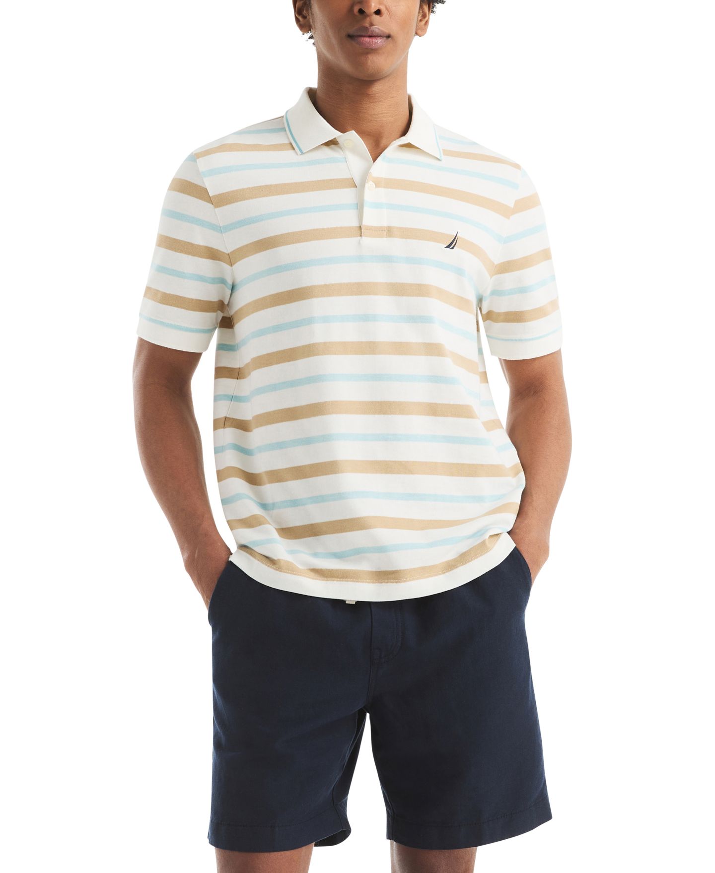 Мужское поло Nautica Birdseye Stripe Polo Shirt, цвет: Молочный белый — фото 1