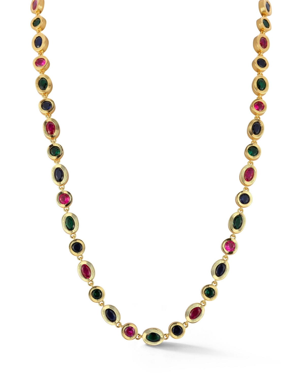 Gold Plated Multicolor Gem Collar Tennis Necklace - Gold