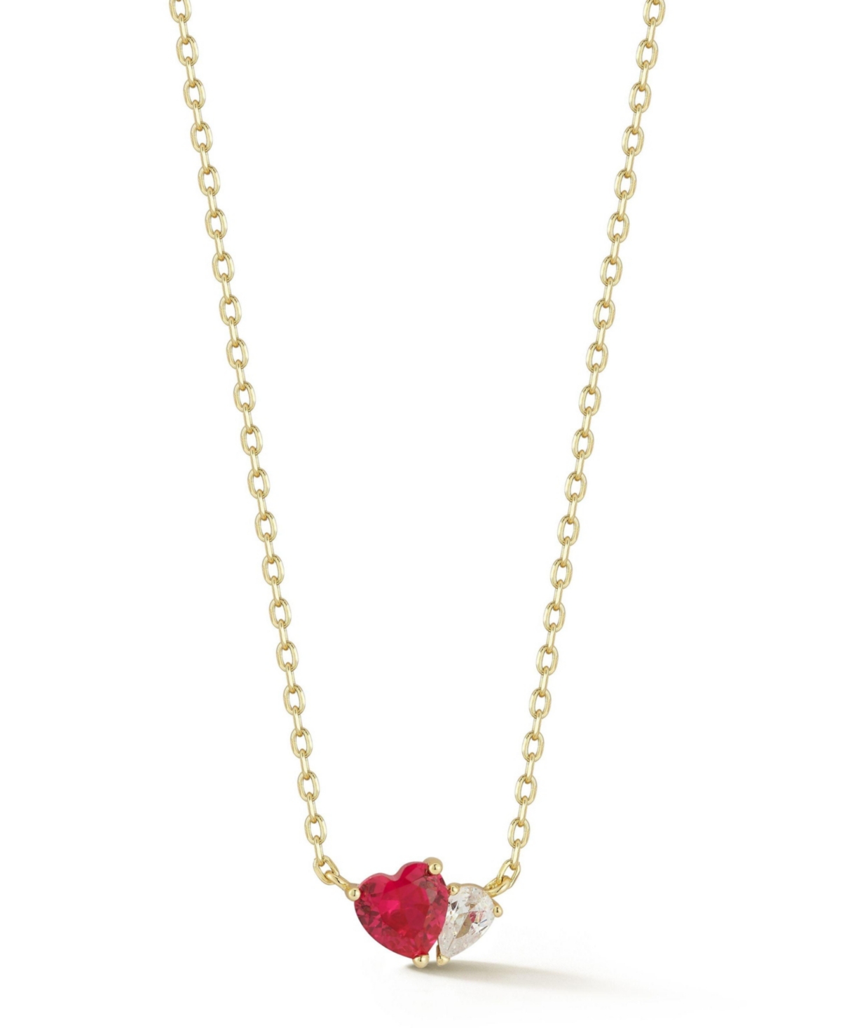 14K Gold Plated Sterling Silver Dainty Two-Stone Heart Necklace - Green