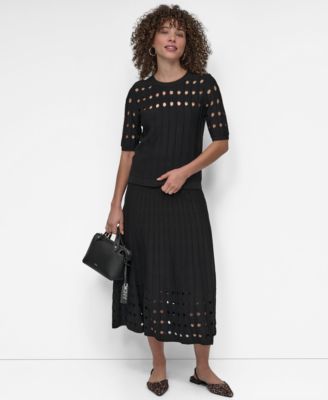 Womens Crepe Cutout Sweater Midi Sweater Skirt