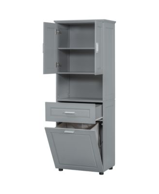 Tall Bathroom Cabinet with Laundry Basket, Large Storage Space Tilt-Out Laundry Hamper and Upper Storage Cabinet, Grey