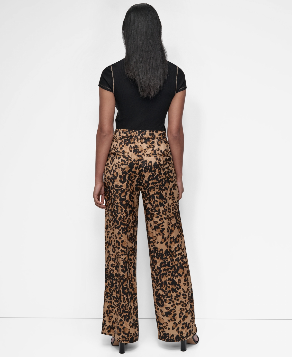 Dkny Print Drawstring Wide Leg Pants In Multi