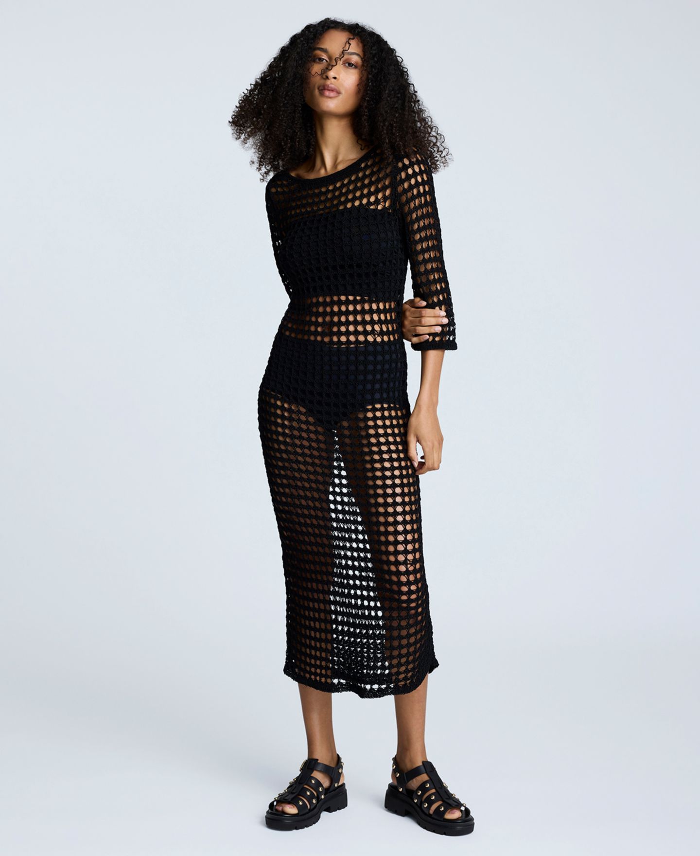 Женское платье Kenneth Cole Crocheted-Mesh Midi, цвет: Чёрный — фото 1