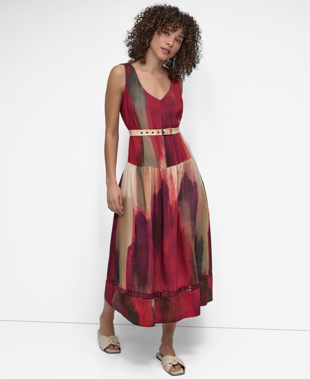 Women's Abstract-Print Midi Dress - June Brush Stroke
