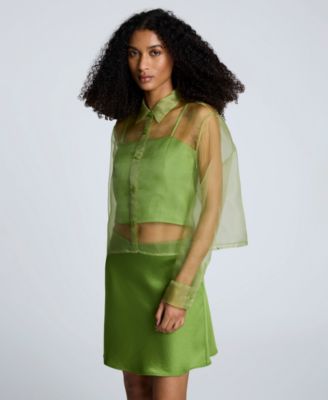 Women's Button-Front Cropped Organza Shirt
