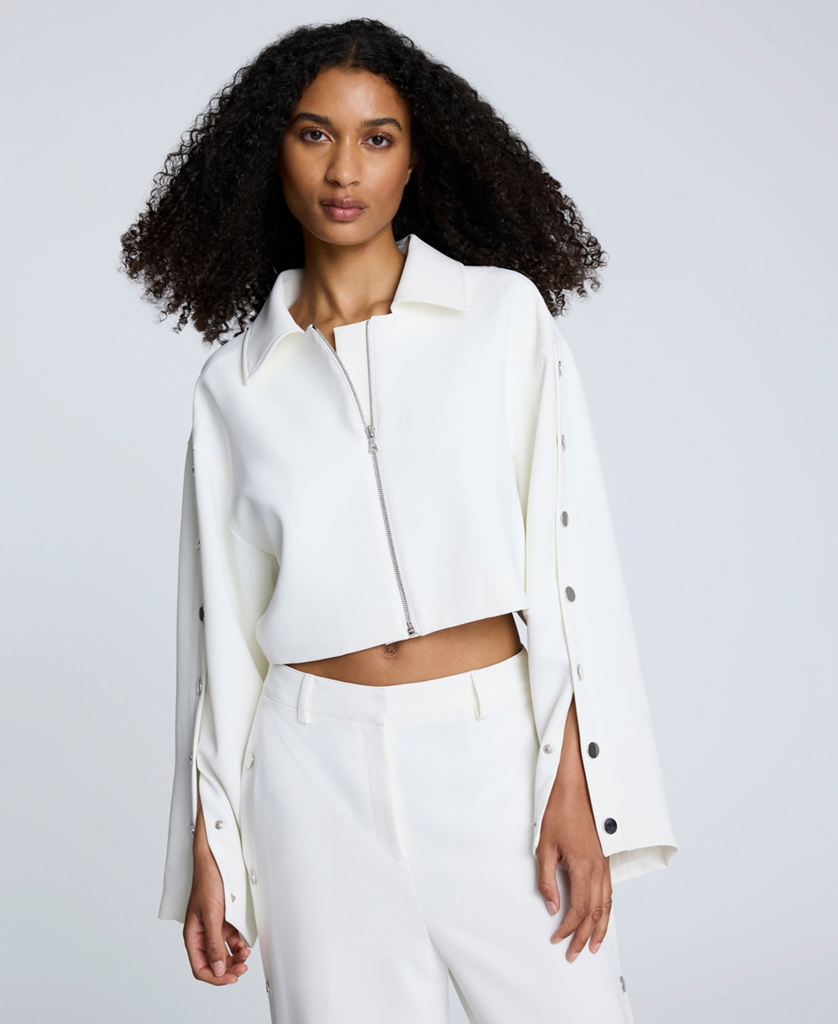 Women's Zip-Front Snap-Arm Jacket - Pure White