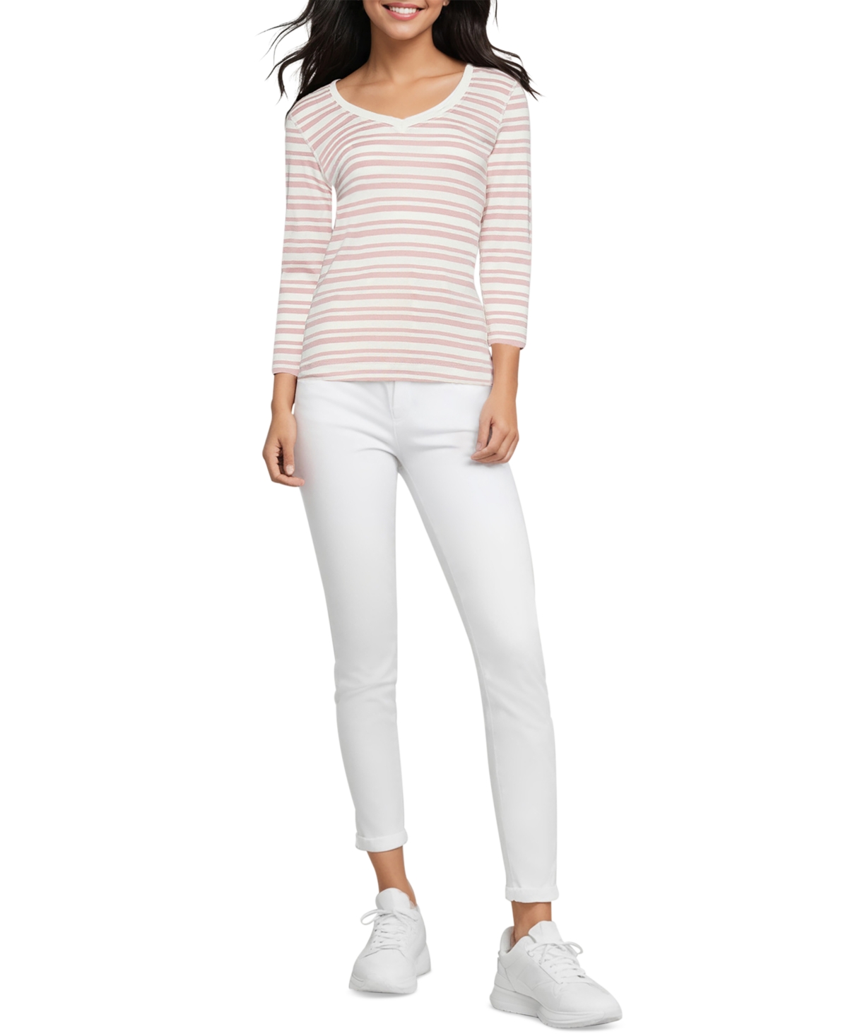 Three Dots Women's Boat-neck 3/4-sleeve T-shirt