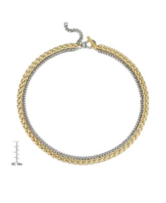 Two-Tone Chain Textured 14K Gold Plate Necklace