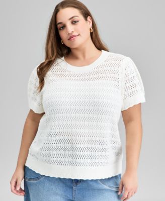 And Now This - Trendy Plus Size Crewneck Short-Sleeve Sweater