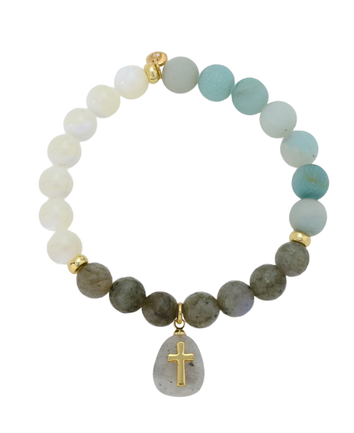 Mother of Pearl and Labradorite Cross Charm Stretch Bracelet - Multi