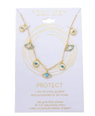 Mother of Pearl Inlay, Clear Black Turquoise, Evil Eye Turquoise and Clear Heart Necklace