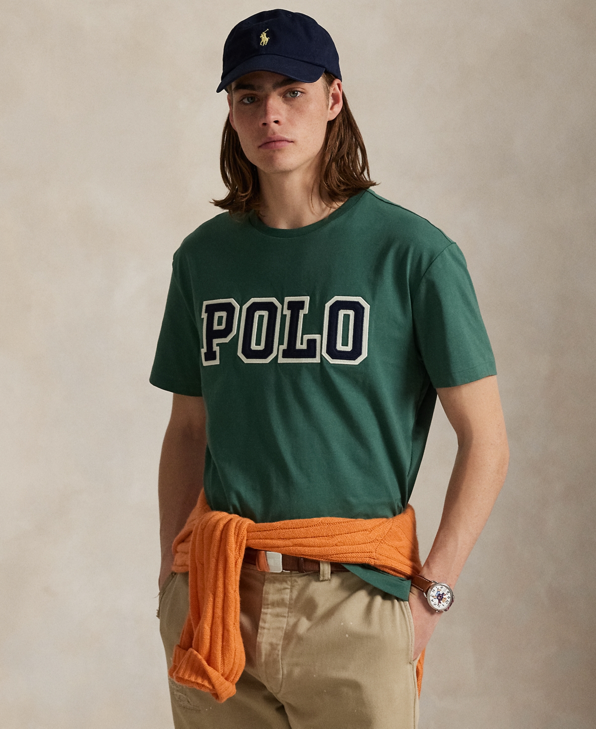 Polo Ralph Lauren Green Crewneck T-shirt With Logo Lettering On The Fornt And Pony Embroidery On The Front