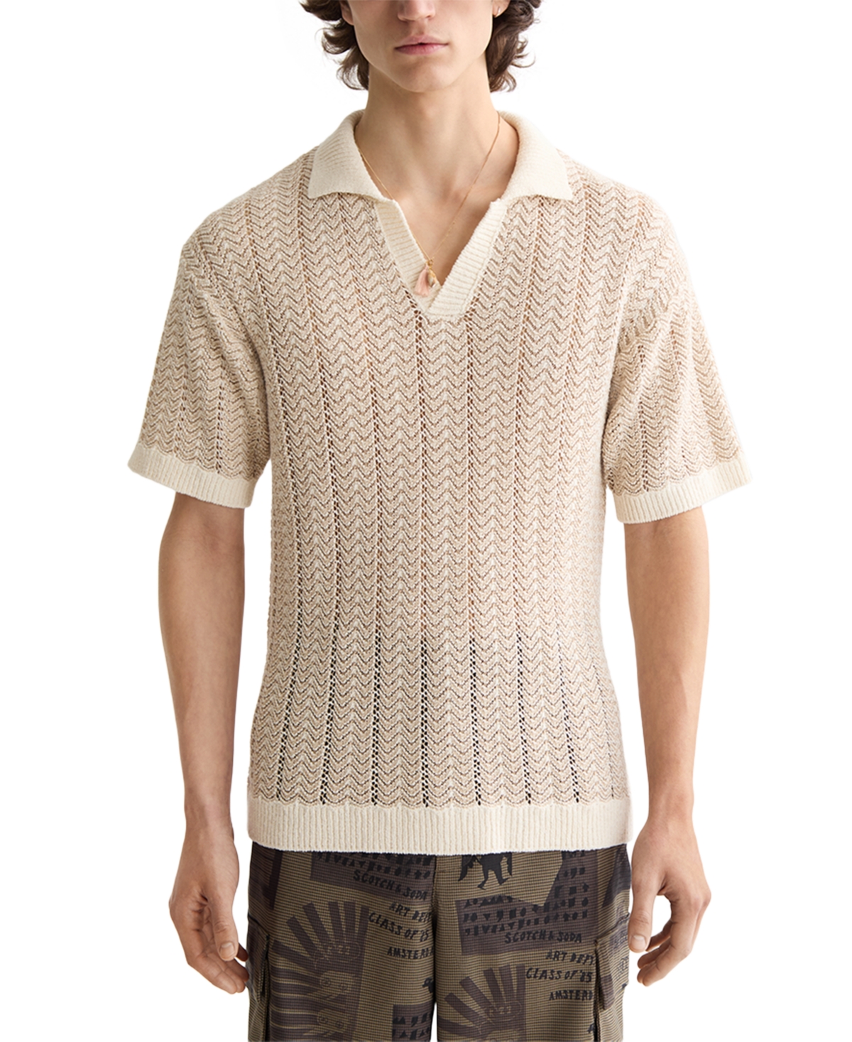 Men's Structured Knit Sweater Polo Shirt - Eggnog