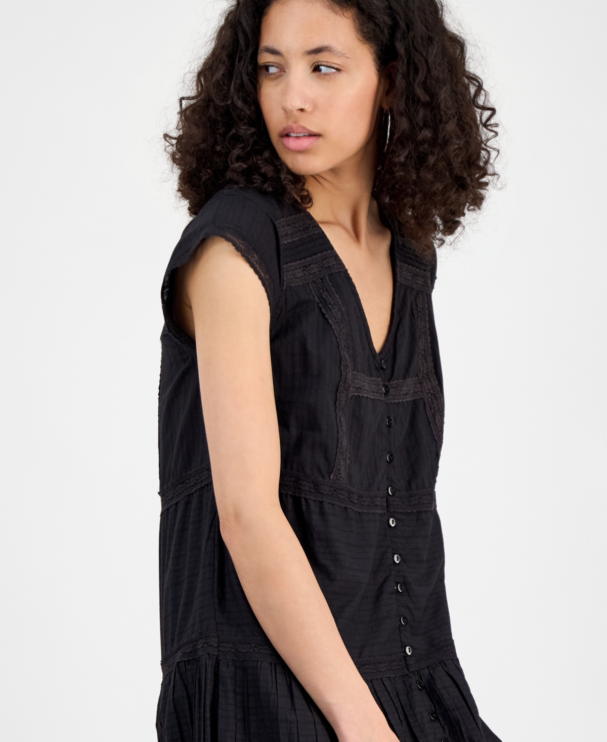 Lucky Brand Women's Cotton Button-front Lace Mini Dress