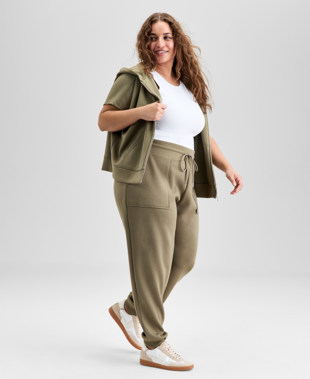 And Now This Trendy Plus Size Scuba-knit Jogger Pants, Exclusively At Macy's In Green