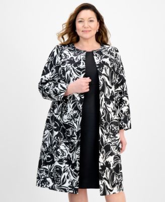 Plus Size Floral-Print Jewel-Neck Jacket Topper & Plus Size Empire Seamed Dress Set