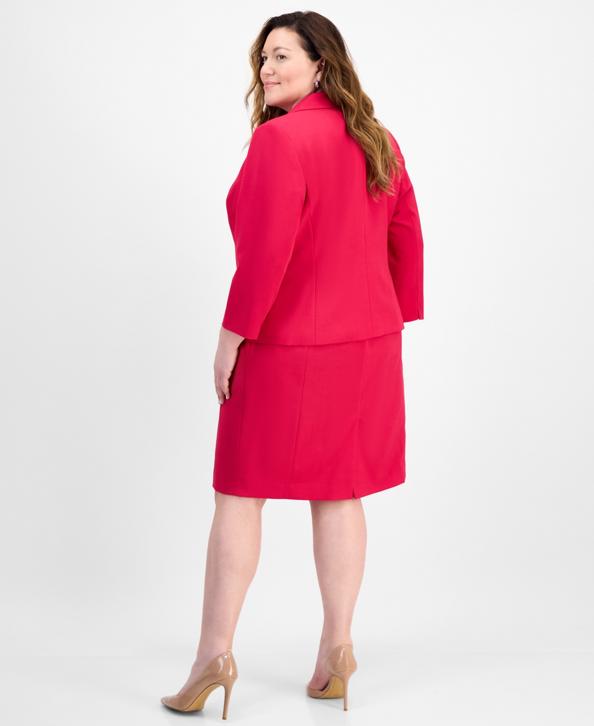 Le Suit Plus Size Shawl-collar Jacket & Sleeveless Dress Suit Set In Pink