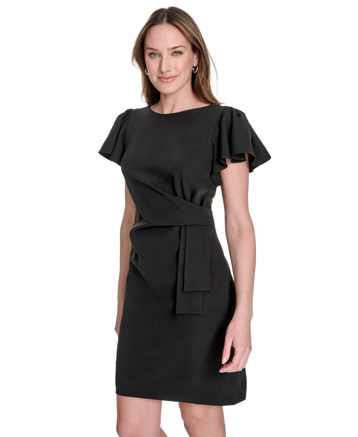 Tommy Hilfiger Women's Flutter-sleeve Side-drape Dress