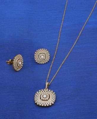 Macy's Diamond Openwork Cluster 18 Pendant Necklace Earrings Jewelry Collection In 10k Gold Exclusively At 