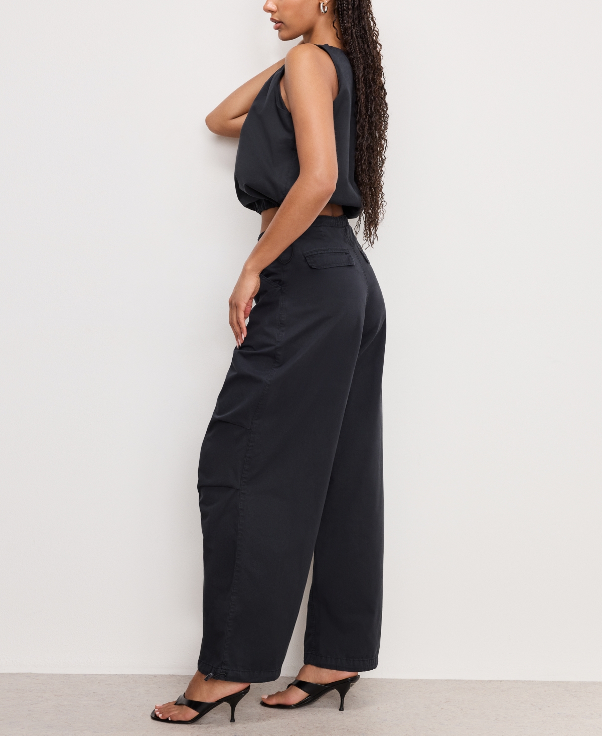GOOD AMERICAN WOMEN'S COTTON TWILL DRAWCORD-HEM PARACHUTE PANTS 