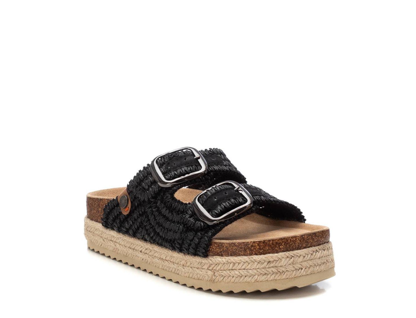 Женские сандалии XTI Jute Wrapped Platform Cork Footbed Sandals Refresh Collection, цвет: Чёрный — фото 1