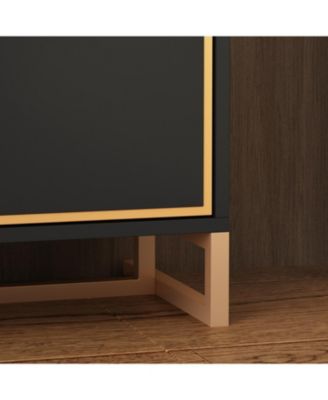 Bedside table with 3 drawers, side table with gold metal handles and feet, end table in black wood, suitable for bedrooms, living rooms, offices