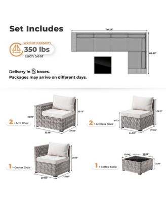 Patio Furniture Set,6 Piece Outdoor Sectional Sofa Couch Set,Patio Conversation Set with Modular Wicker Chairs,Widened Armrest,Side Table,Orange Red