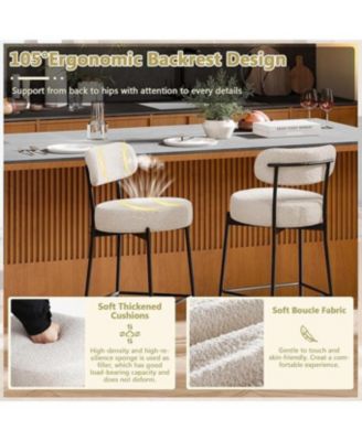 Bar Stools Set of 3, 24 Inches Modern Counter Height Bar Stools with Curved Back, Upholstered Boucle Barstools for Kitchen Island, Cafe