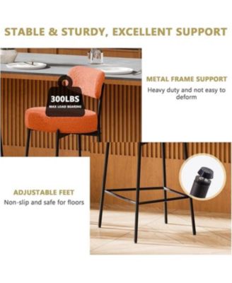 Bar Stools Set of 3, 24 Inches Modern Counter Height Bar Stools with Curved Back, Upholstered Boucle Barstools for Kitchen Island, Cafe