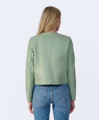Women's Cropped Leather Jacket With Gold Buttons, Created for Macy's