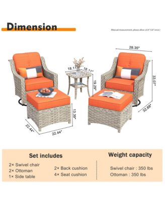5 Piece Outdoor Patio Furniture Set,Wicker Conversation Set with Swivel Rocker Chairs,Ottomans and Side Table for Outside Porch Balcony Backyard