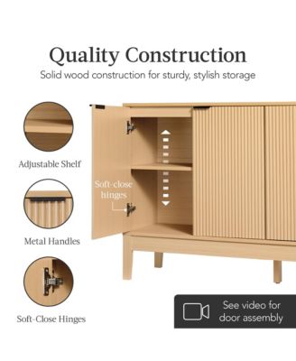 1 Pc MDF Melamine Soft-Close Reeded 4-Door Storage Cabinet