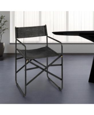 Metal Frame Dining Arm Chair with Leather Seat and Open Back Design
