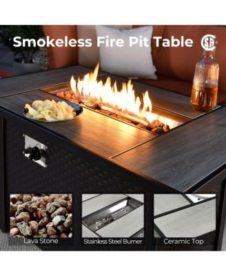 13 Piece Outdoor Patio Furniture Sets with Fire Pit Table,All Weather Wicker Sectional Sofa with Extra Deep Patio Swivel Chairs and Solar PoweRed Coffee Table for