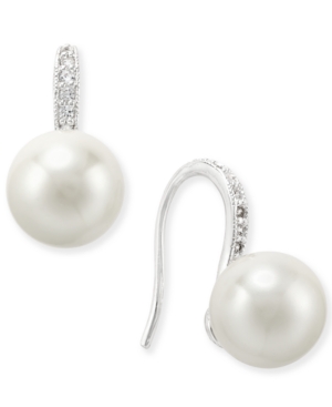 image of Charter Club Silver-Tone Imitation Pearl and Pave Drop Earrings, Created for Macy-s