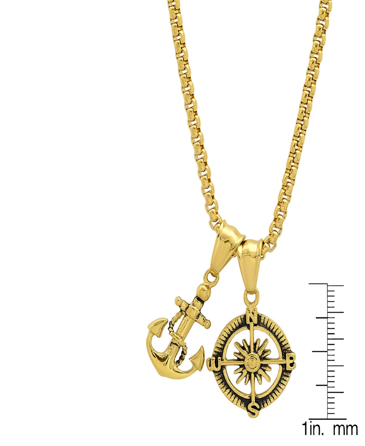Steeltime Men's Anchor And Compass Pendant Necklace