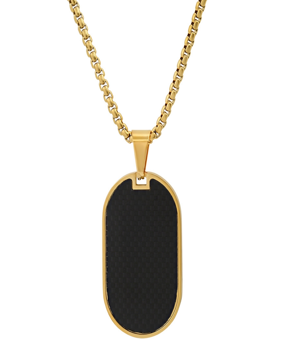 Men's Carbon Fiber Dog Tag Pendant Necklace - Gold