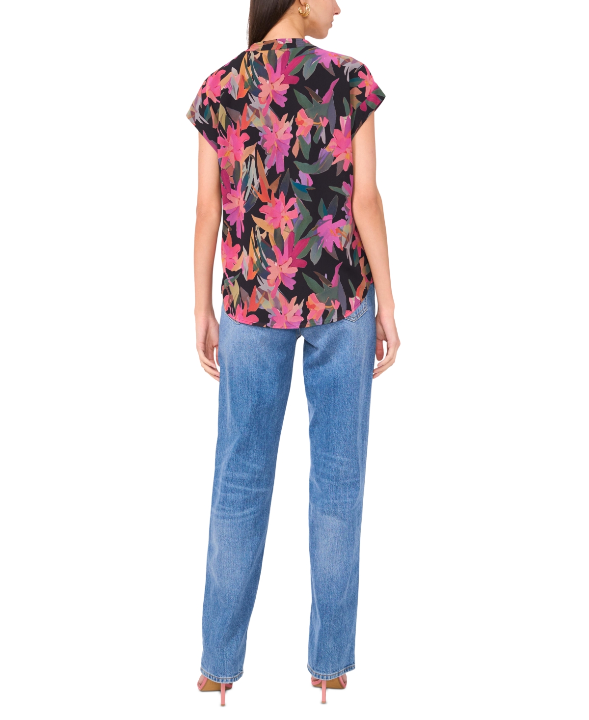 VINCE CAMUTO WOMEN'S FLORAL-PRINT CAP-SLEEVE TOP 