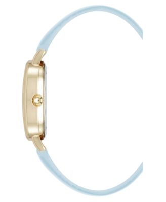 Women's Quartz Oval Light Blue Polyurethane Leather and Gold-Tone Metal Alloy Watch, 23mm