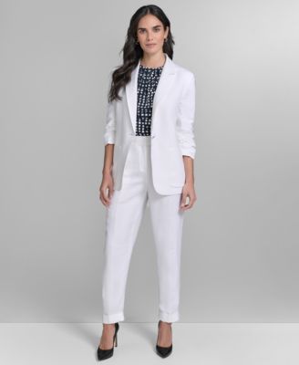 CALVIN KLEIN WOMENS LINEN BLEND ONE BUTTON BLAZER SLIM LEG PANTS 