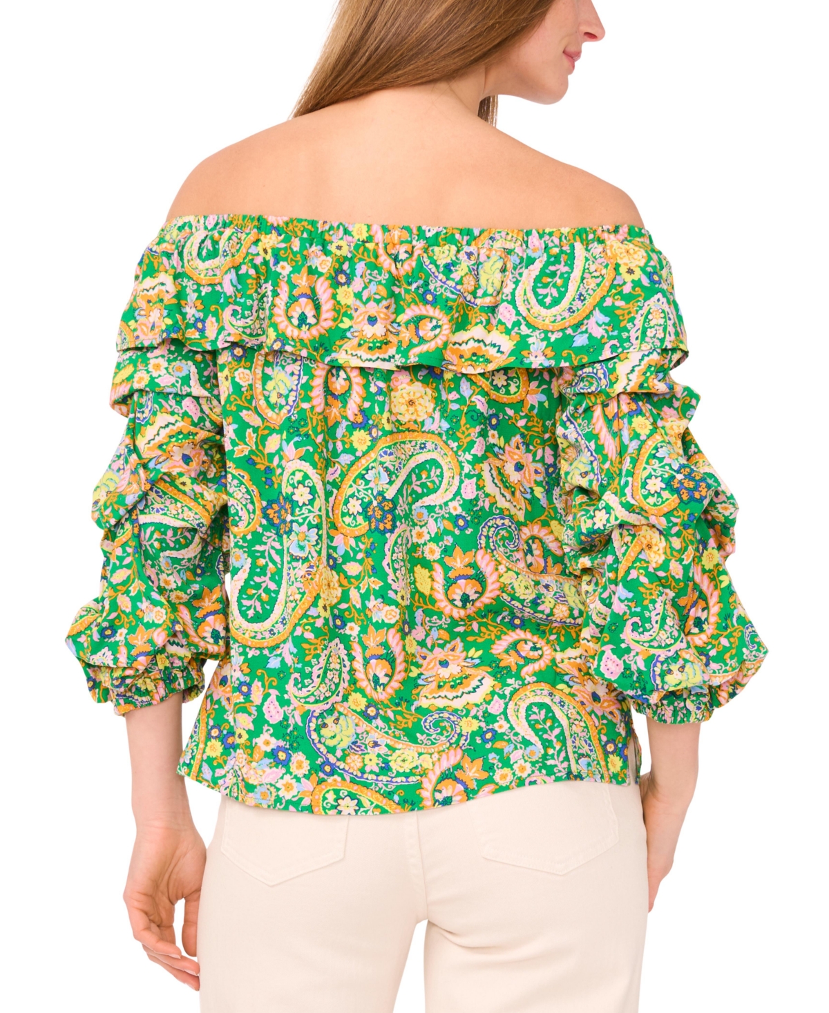 VINCE CAMUTO WOMEN'S BUBBLE-SLEEVE OFF-THE-SHOULDER TOP 