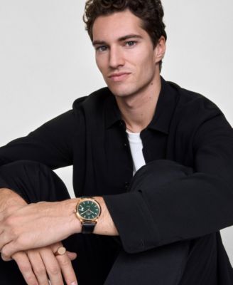 Men's Automatic Black Leather Watch, 40mm