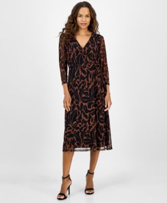 Connected - Petite Printed Surplice Side-Tie Dress