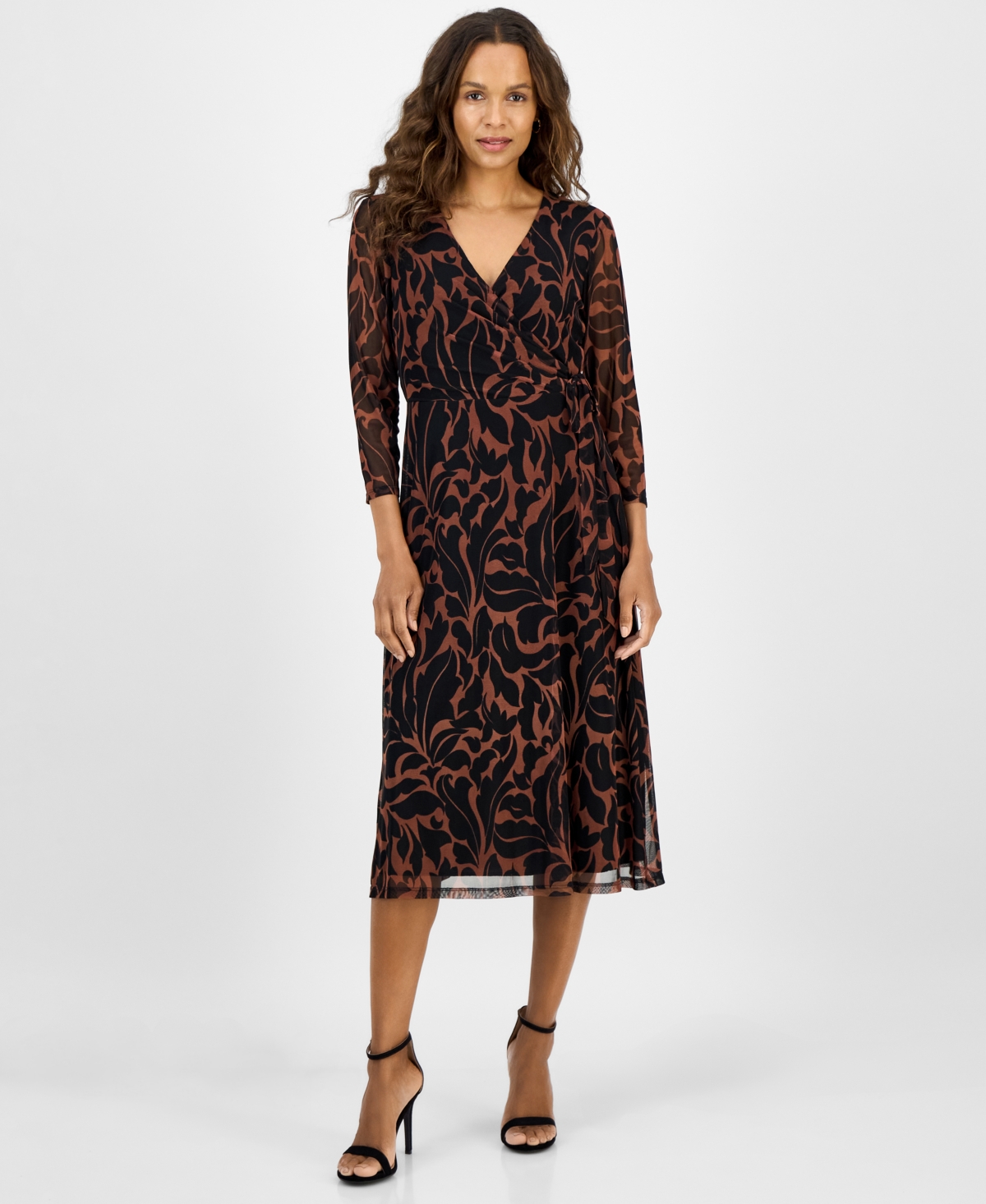 Petite Printed Surplice Side-Tie Dress - Spice