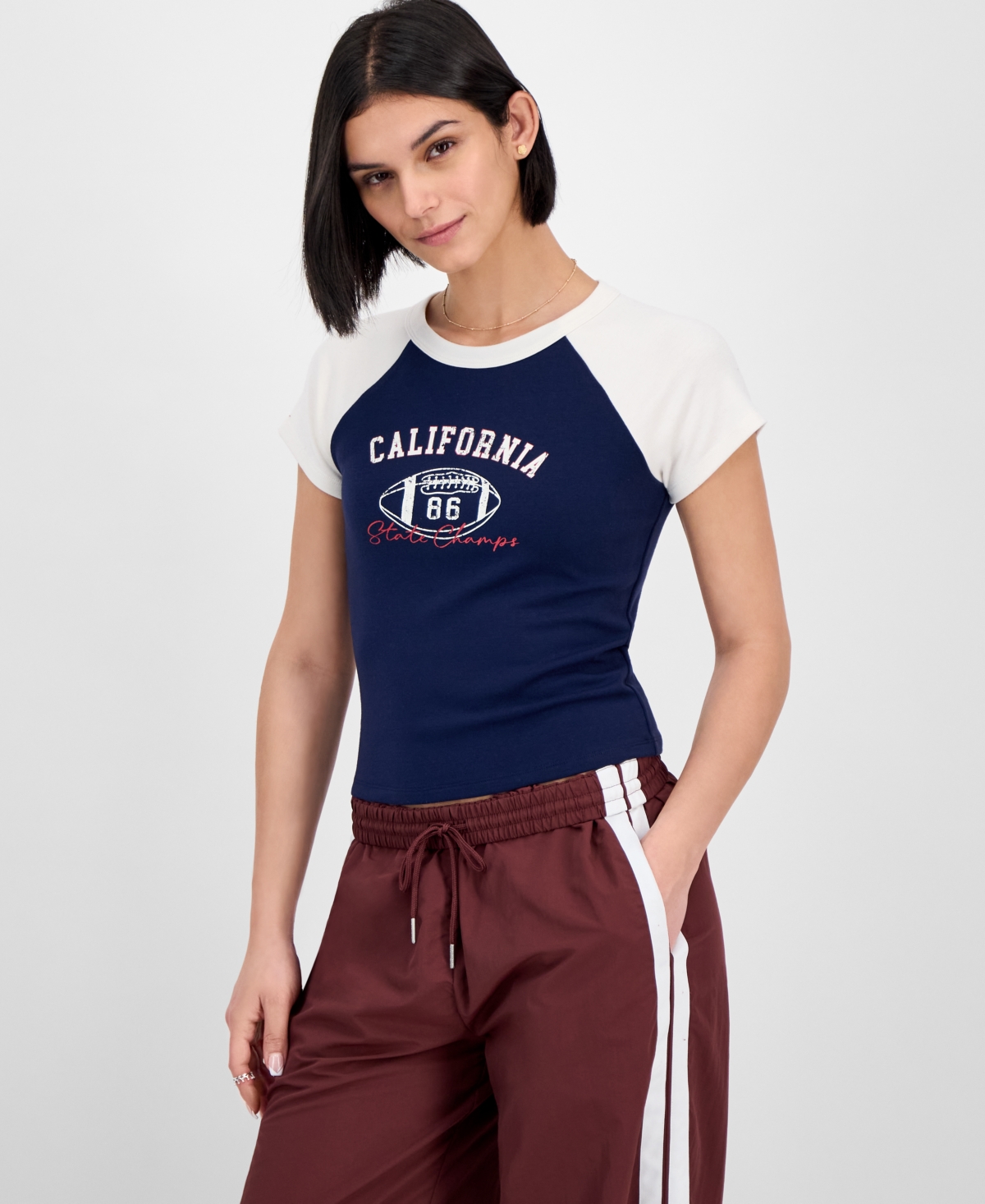 Juniors' Graphic Raglan T-Shirt - Navy Blazer Cali