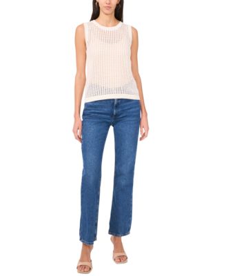 Women's Open-Knit Crochet Crewneck Sweater